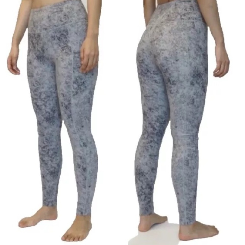 Women's Large 10-16 Eluminary High Waist Leggings Pockets Gray Marble Print